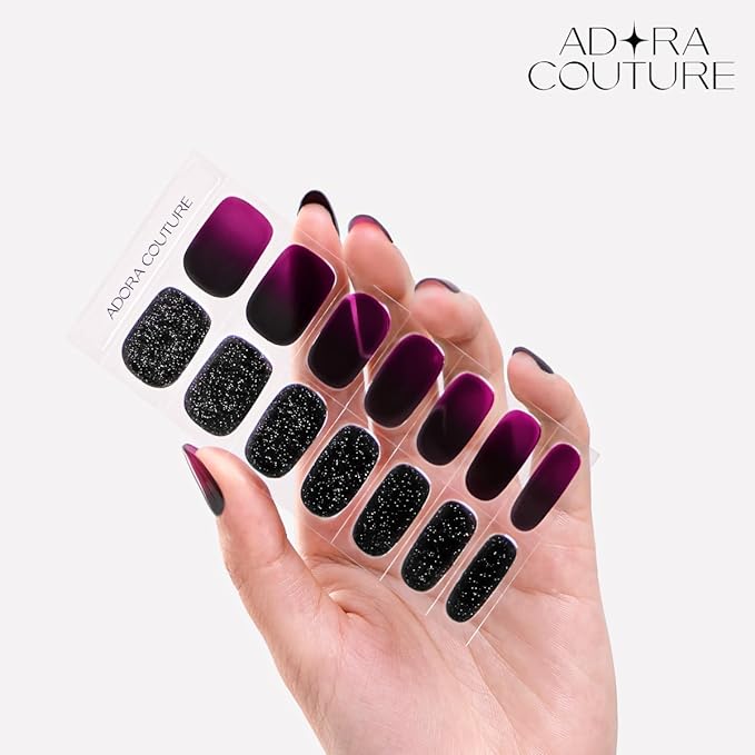 Semi Cured Gel Nail Strips with 30 Pieces - Salon Quality Manicure Kit for Women Easy Application Wraps Includes Prep Pads Nail File Wooden Stick, UV Light Required (Purple LA)