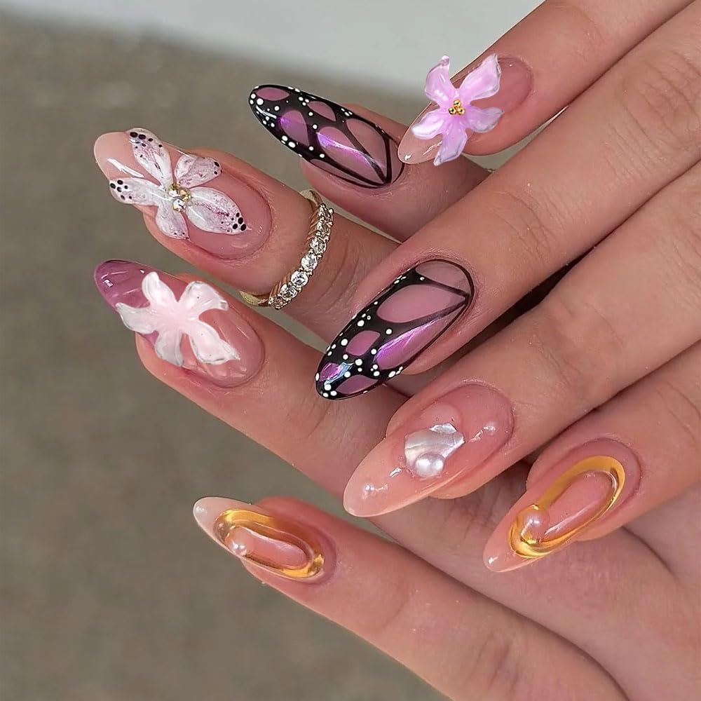 150-Piece Crystal Flower Nail Charms Set, Mixed Color 3D Rhinestones, Spring Floral Design, Manicure Decoration
