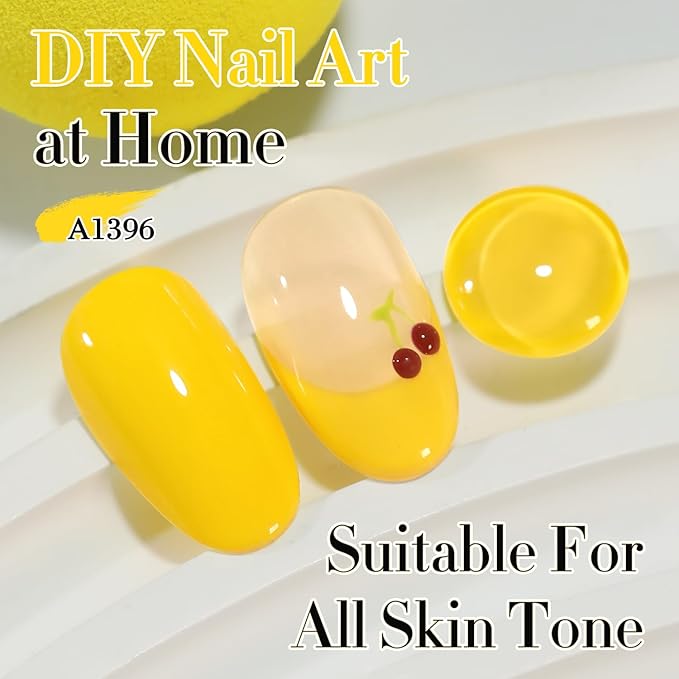 Double Rhythm 0.50 OZ Gel Polish Hema Free Same Color Same Bottle Golden Round Translucent Neutral Natural Milky 15 ML Jelly UV Polish Art DIY at Home (Pastel Yellow-C1396)