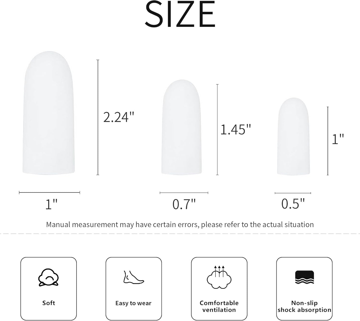 6 Pairs Silicone Toe Caps Hammer Toes Covers Flexible Stop Toe Pain Toe Guards Soft Toe Protectors for Women Men Toe Sleeves for Corns Blisters Calluses