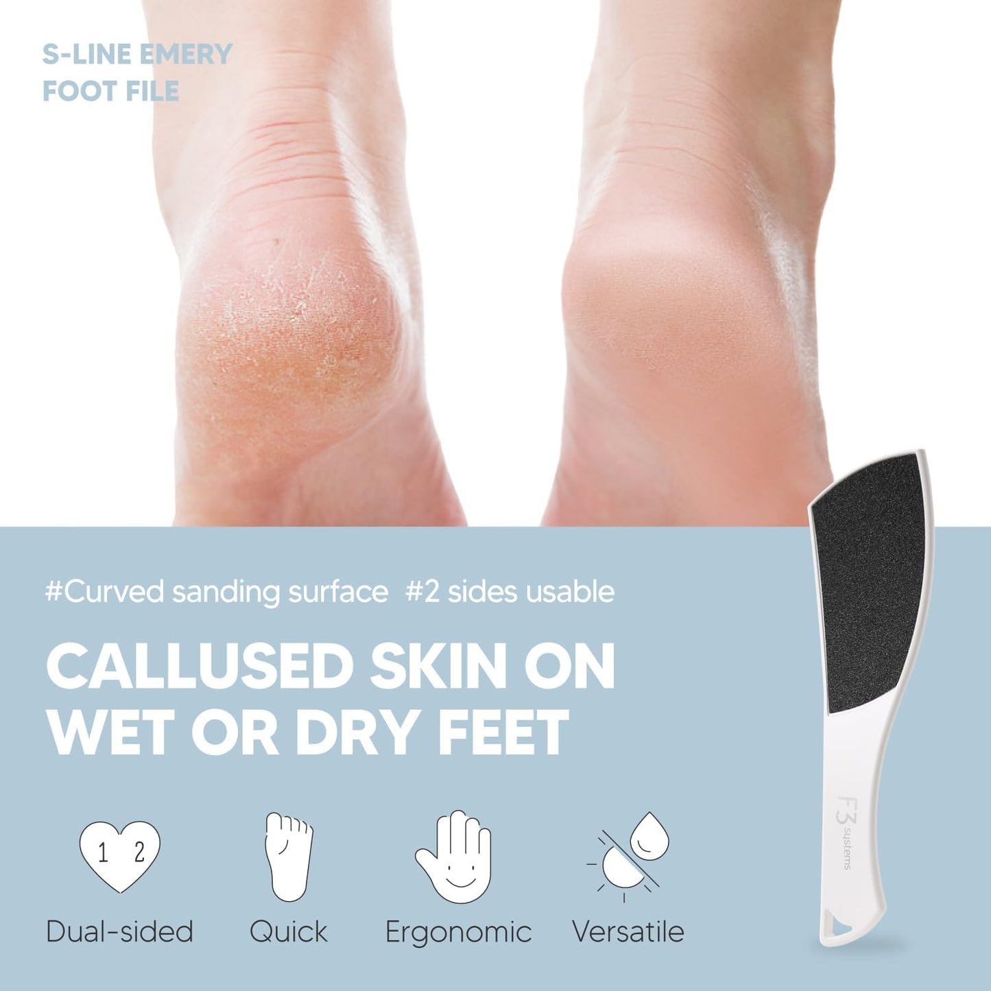 S-Line Emery Foot File & Foot Spray Set, Colossal Double-Sided Pedicure Tool, Effective for Cracked Heel, Ergonomic Design for Easy Grip, Dead Skin Remover, Callus Rasp, Scrubber