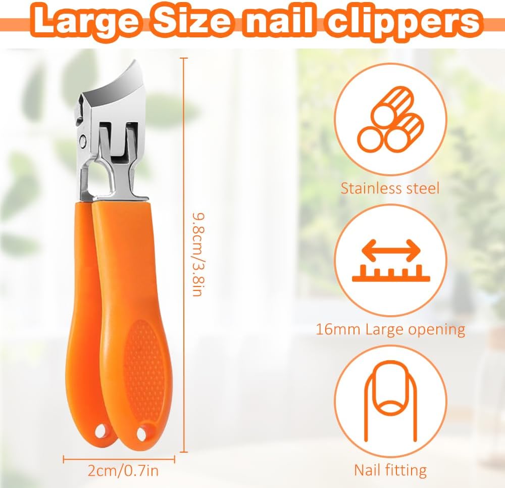 Wide Jaw Opening Anti-Splash Slanted Nail Clipper, Fingernail and Toenail Clippers Clippers for Ingrown Nails, Curved Toenail Clippers for Thick Nails, Household Slanted Nail Clippers (Black+Orange)