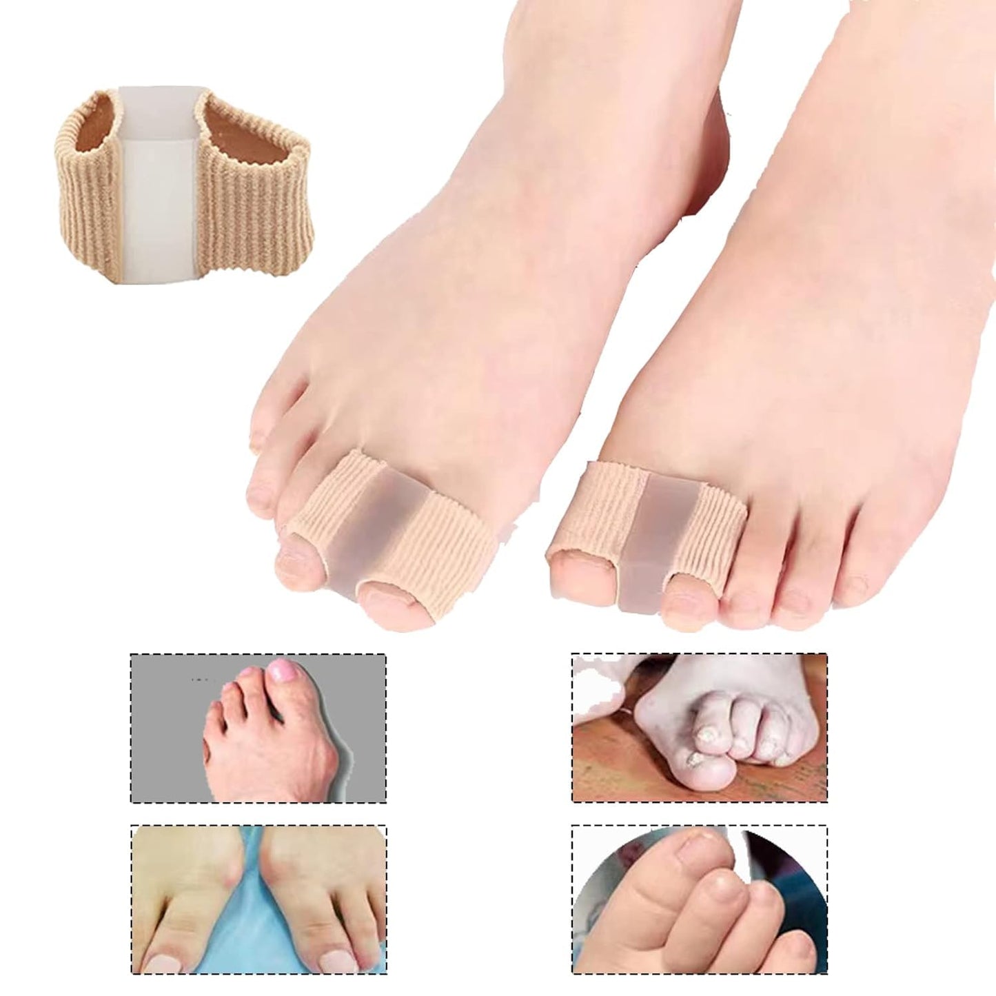 4 Packs Bunion Corrector Toe Separators for Overlapping Toes Women & Men, Gel Toe Spacers Bunion Corrector with 2 Loops for Feet, Hammer Toe Straightener for Big Toe