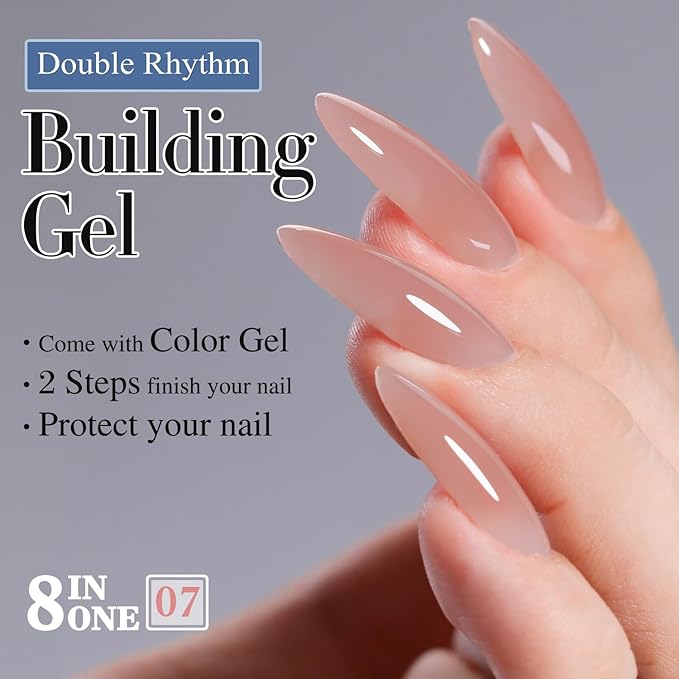 Double Rhythm Clear Gel Nail Polish 15ml Nail Strengthener Builder in a Bottle Nail Extension Hard Gel Soak Off Long Lasting UV Gel (Silk Nude 8 in 1-7)