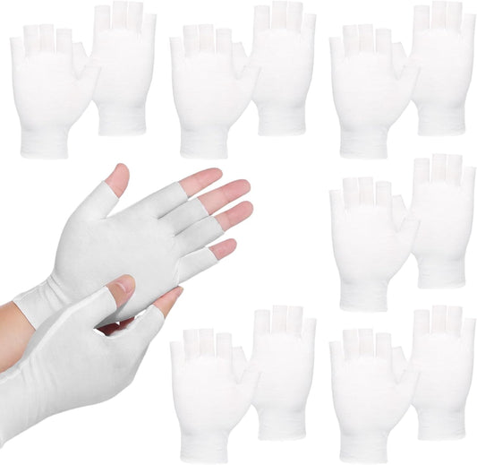 6 Pairs of Cotton Gloves for Dry Hands Sleeping, White Cotton Fingerless Moisturizing Gloves for Women, Fingerless Touchscreen Design for Sleeping Eczema Spa Treatment Overnight Hydration Unisex