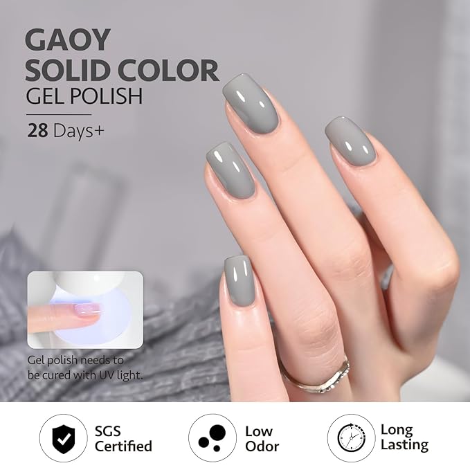 GAOY Gray Gel Nail Polish, 16ml Soak Off Gel Polish, UV Light Cure for Nail Art DIY Manicure at Home, 2087 Atoms Gray