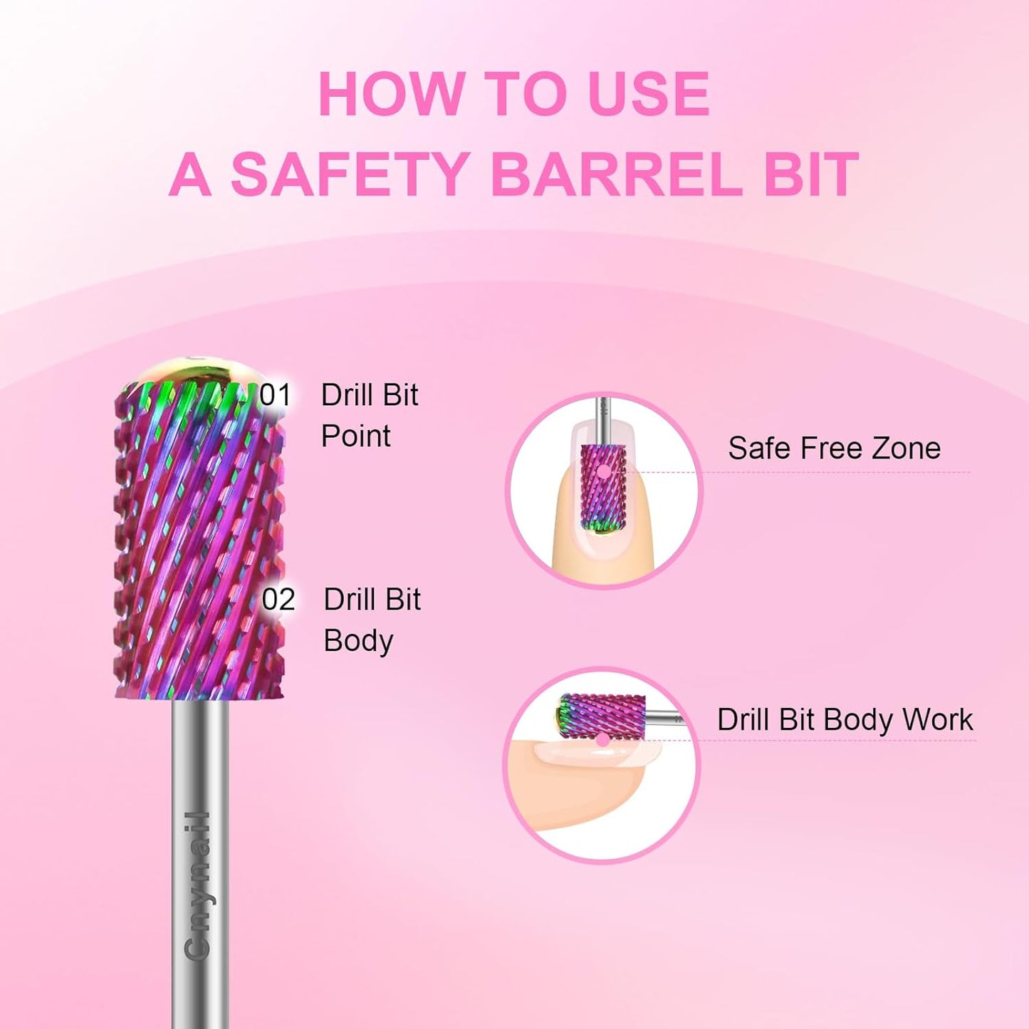 3/32" 2PCS Large Barrel Smooth Round Top Tungsten Carbide Nail Drill Bit Safety Bit for Gel & Acrylic Removal, 2-Way Rotating Efile Tip, Salon Electric File Accessory (XC Grit, Multicolor)