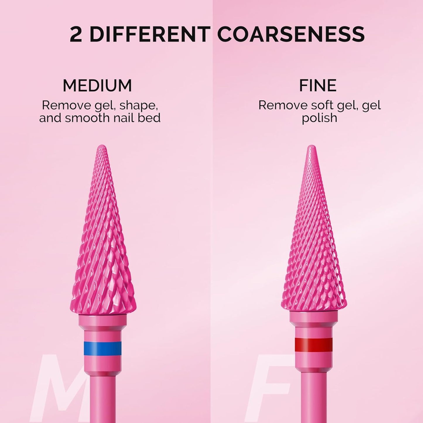 MelodySusie Professional Tapered Nib Nail Drill Bit, 3/32'' Carbide Tungsten Multi-function Bit, Suitable for Manicure Pedicure Cuticle Gel Polishing, Technicians Bit, Series Bit-M, Pink Blossom, M
