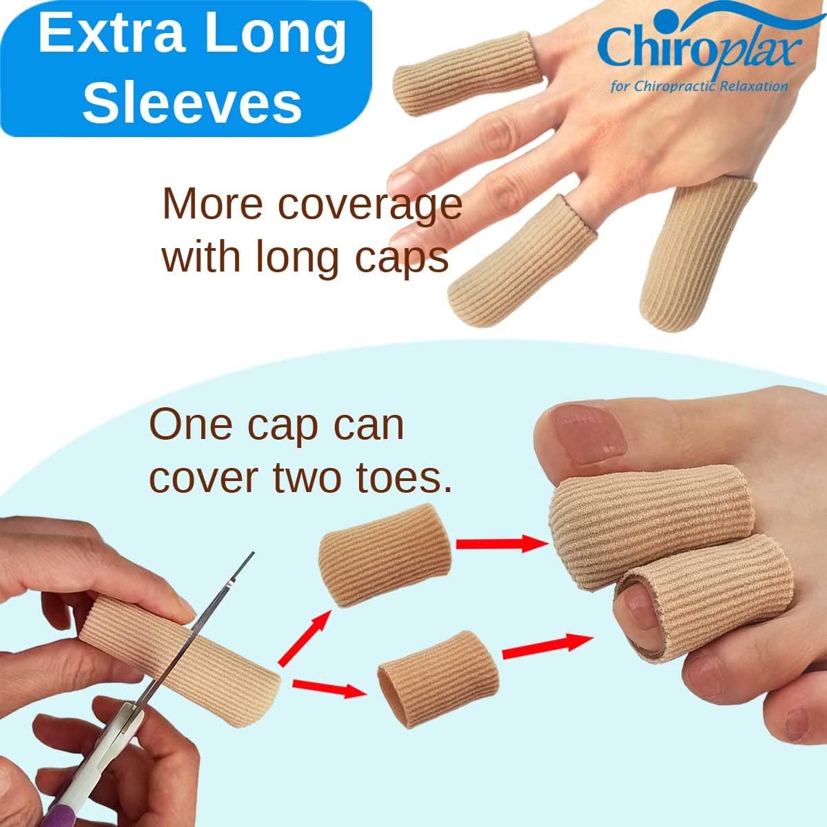 Chiroplax Toe Caps Sleeves Cushions Protectors Tubes Fabric & Gel Lining Finger Toe Separator for Bunion, Hammer Toe, Callus, Corn, Blister (Combo Pack (1S 3Ms 1L))