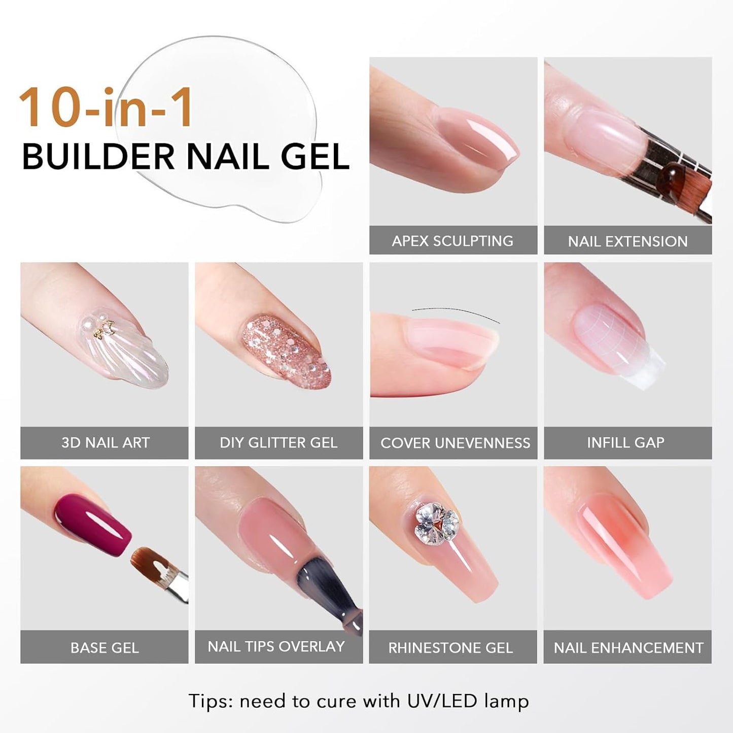 3Pcs 15ml Builder Nail Gel with Base and No Wipe Top Coat Set 10-in-1 Clear Builder Gel With Top and Base Coat Shine Finish and Long Lasting for Christmas Gift Nail Extension Strengthener
