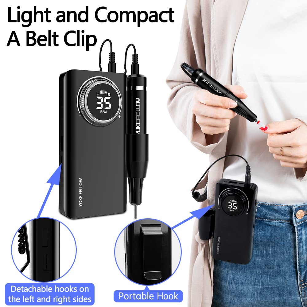 YOKE FELLOW Electric Nail Drill Machine – Professional Nail File with 12 Drill Bits for Nails 35000RPM Portable Nail Drills for Acrylic Nail Tools for Manicure Pedicure