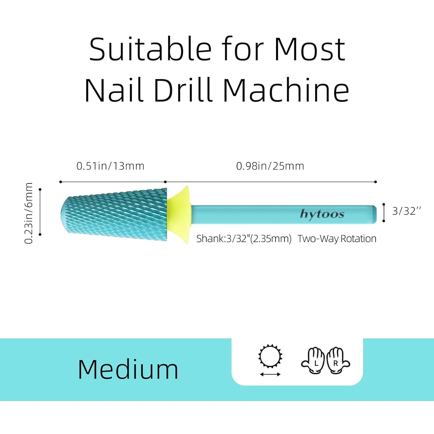Safety Tapered Nail Drill Bits, Green Coated Tungsten Carbide Rounded Barrel Nail Bit for Soft Gel & Base Removal, Manicure Tools Pro Electric File Drill Accessories, XF