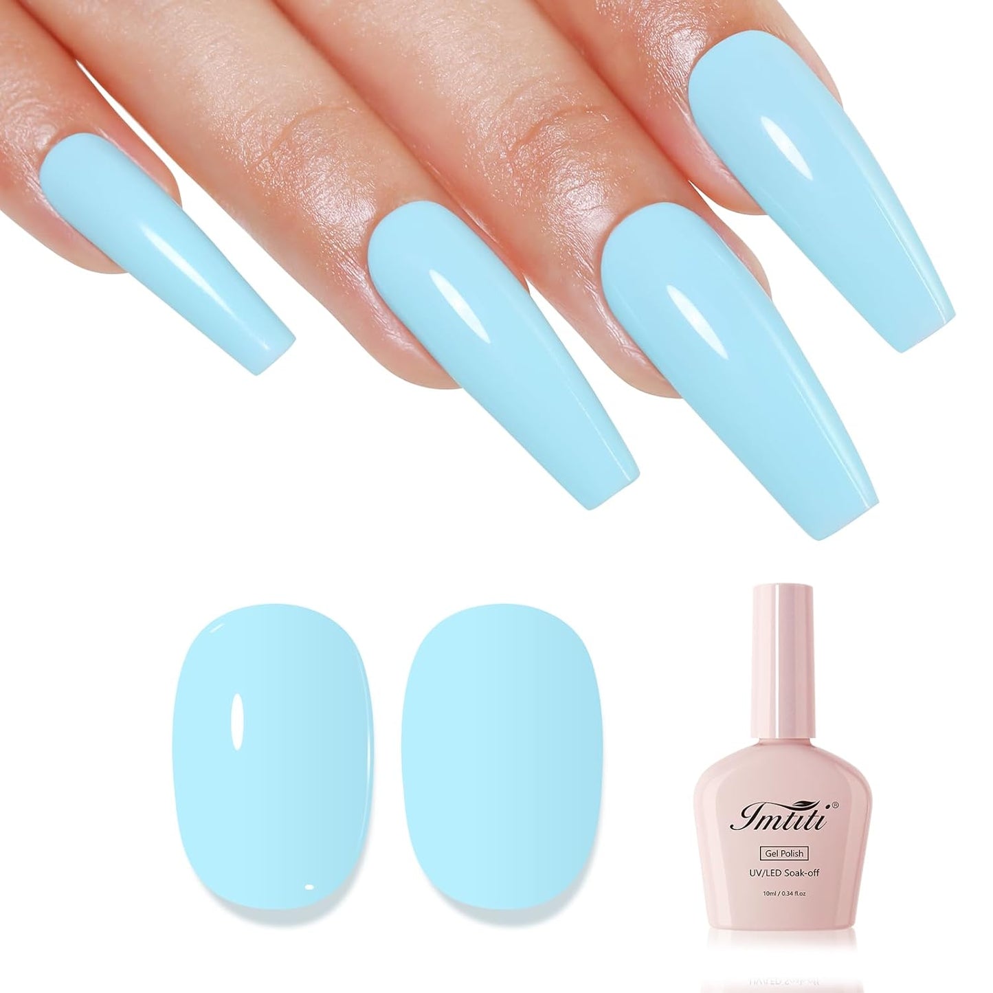 Imtiti Pastel Gel Nail Polish, Pastel Blue Gel Polish High Gloss Soak Off UV LED Nail Gel Polish Spring Summer Art Manicure Salon DIY Design 10ML