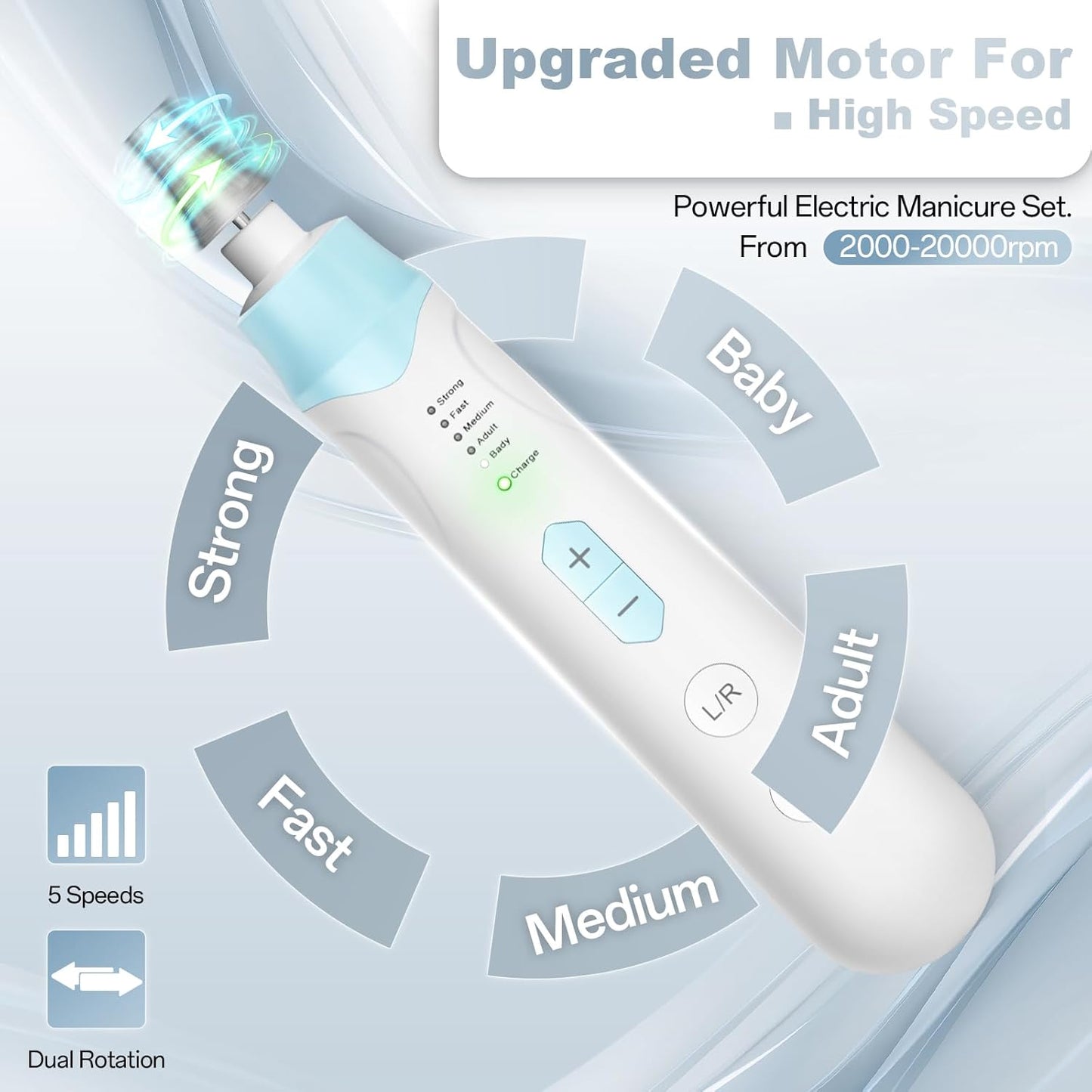 Electric Nail File Drill, Cordless 2000 mAh Rechargeable Nail Filer Electric, Portable Nail Dril Machine Drill for Nails Acrylic Manicure and Thick Toenails Buffer Grinder Care Professional (Blue)