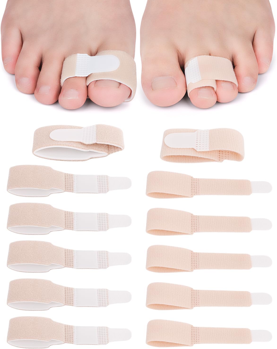 12 Pack Fabric Hammer Toe Corrector, Reusable Broken Toe Protectors Buddy Taped Wraps, Hammertoe Straightener, Toe Splint for Broken Toe, Crooked Toes, Bent Toes