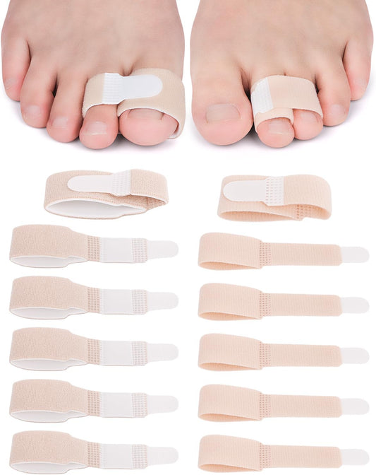 12 Pack Fabric Hammer Toe Corrector, Reusable Broken Toe Protectors Buddy Taped Wraps, Hammertoe Straightener, Toe Splint for Broken Toe, Crooked Toes, Bent Toes