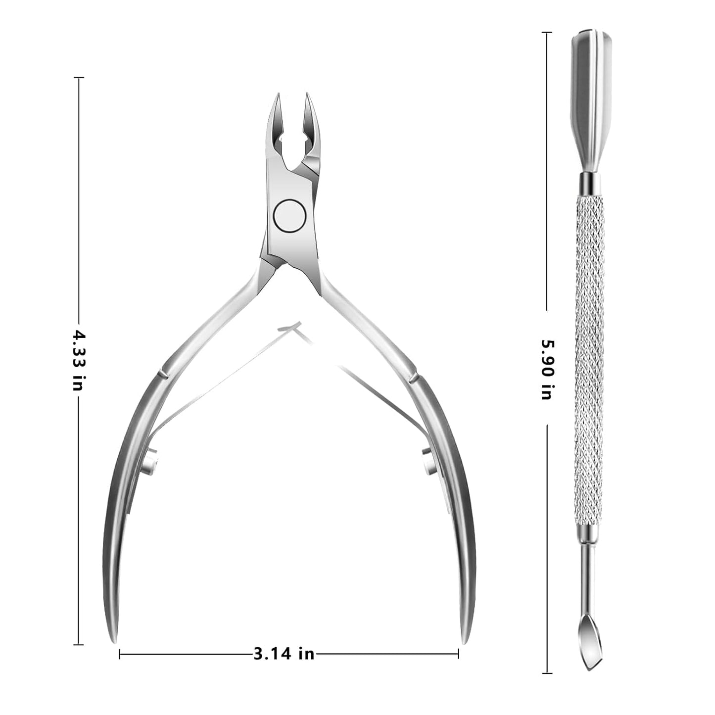 Cuticle Trimmer with Cuticle Pusher and Scissors, Cuticle Remover Professional Durable Pedicure Manicure Tools, Stainless Steel Cuticle Nipper Cutter Clipper (Silver Pusher)