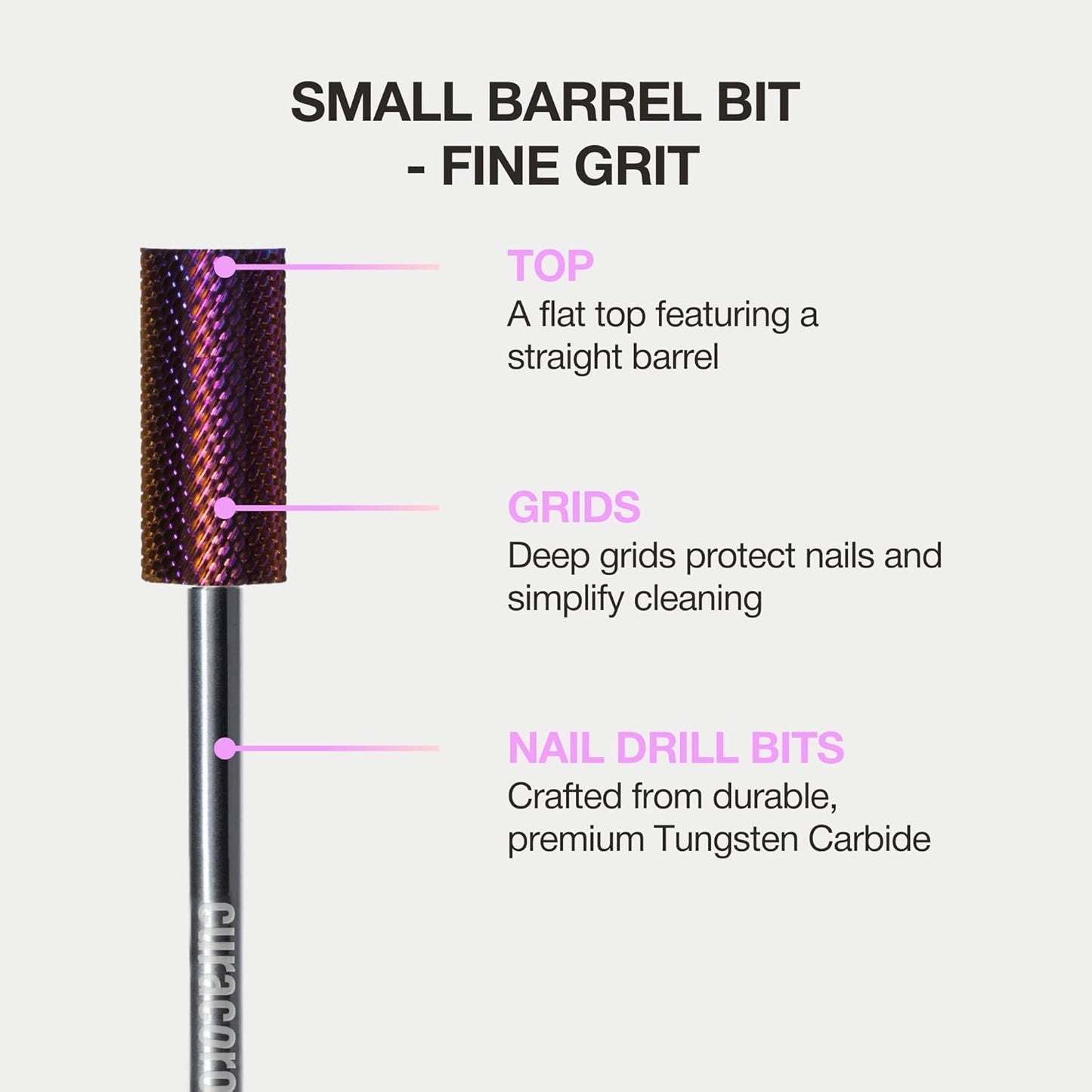 Curacoro Nail Drill Bits 3/32'' - Small Barrel Carbide Bit (Fine) for Professional Finish, Gently Remove, Buff & Polish Gel Nails, Nail Art Pedicure Manicure Salon & Home