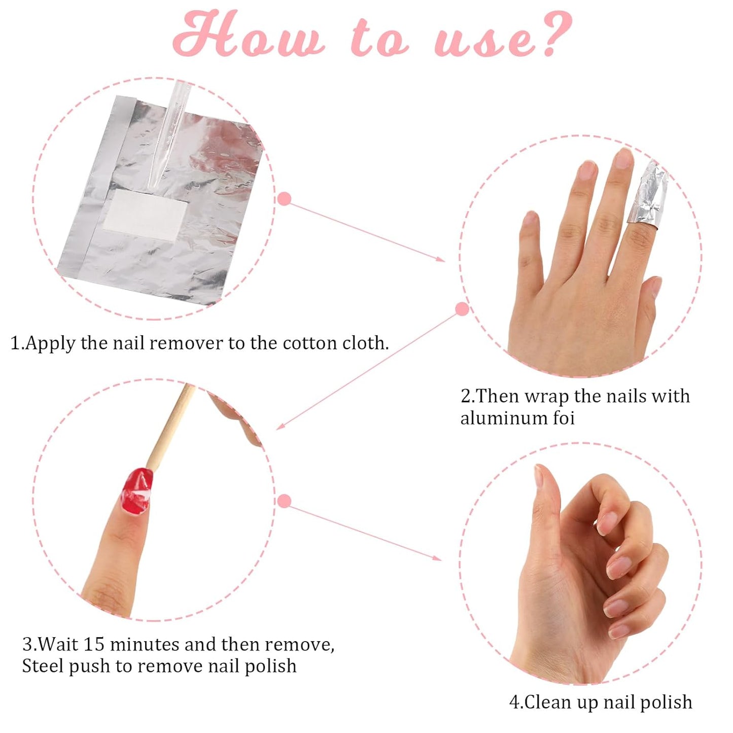 100 Pcs Gel Nail Polish Remover, Gel Nail Foil Wraps Soak Off Foils Cotton Pads