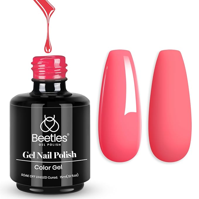 beetles Pink Gel Nail Polish,15 ml Strawberry Solid Bright Color Soak Off LED UV Lamp DIY Decoration Manicure Art Design Salon at Home Strawberry Cocktail Collection Gel Polish for Women