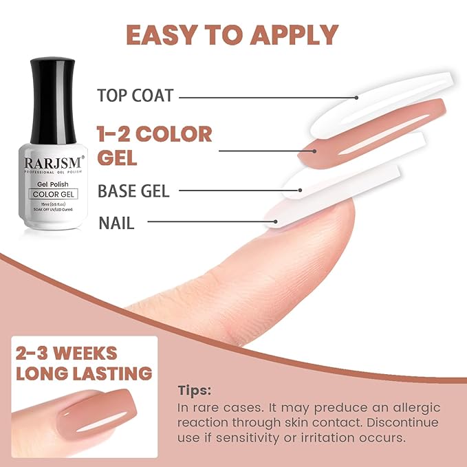 RARJSM Nude Gel Nail Polish Seashell Pink Neutral Skin Tone Sheer Jelly Gel Polish 1PC 15ml Single Bottle Cream Transparent Pink Nail GelPolish Soak off UV LED Cured for Home Salon DIY Manicure