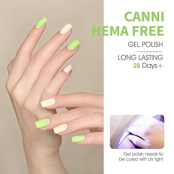 CANNI Gel Nail Polish Set - 6 Soft Shades (Pink, Blue,Lavender, Green, Ivory, White), 9ML Soak-Off UV LED Gel, HEMA-Free, for DIY or Salon Manicure