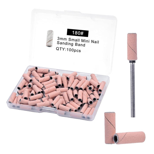 100 Pcs Nail Drill Bits Sanding Bands for Nail Drill, Nail Tips for Drill Bits Nail Tech,180 Fine Grit Nail File Sanding Bands for Acrylic Nails Gel Manicures and Pedicure, Pink