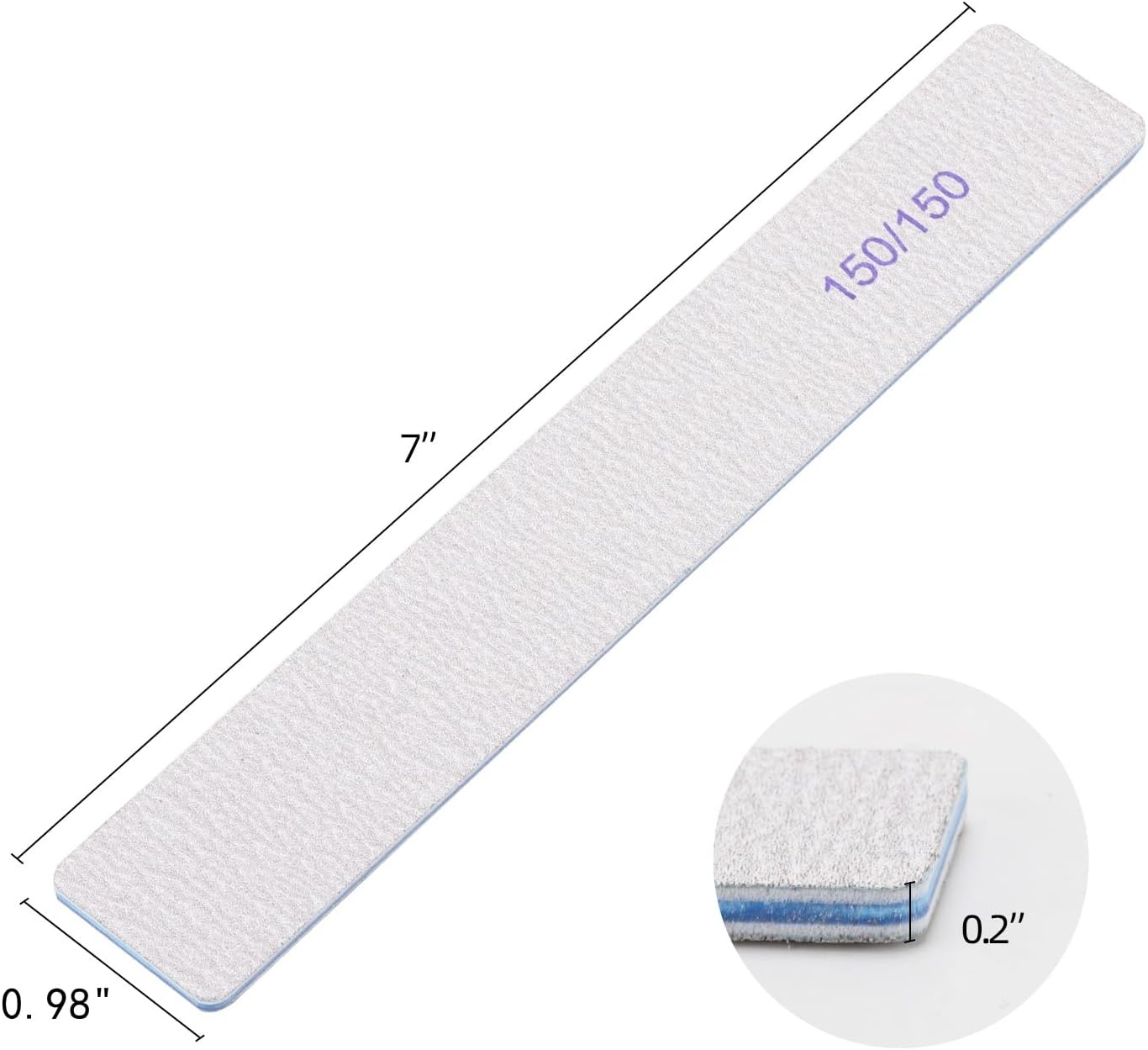 25 Pieces 150/150 Grit Rectangle Nail Files for Acrylic Nails, Reusable Buffering Files Double Sided Emery Boards for Natural Nails