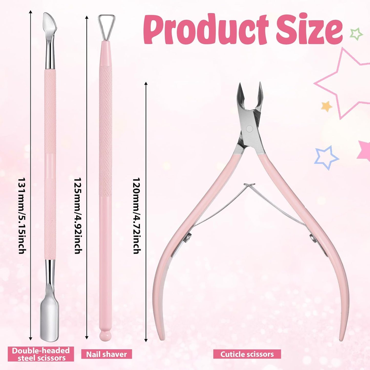 3 PCS Cuticle Trimmer with Cuticle Pusher, Stainless Steel Nail Scraper Cuticulas Cutter Nipper Remover Nail Trimmer