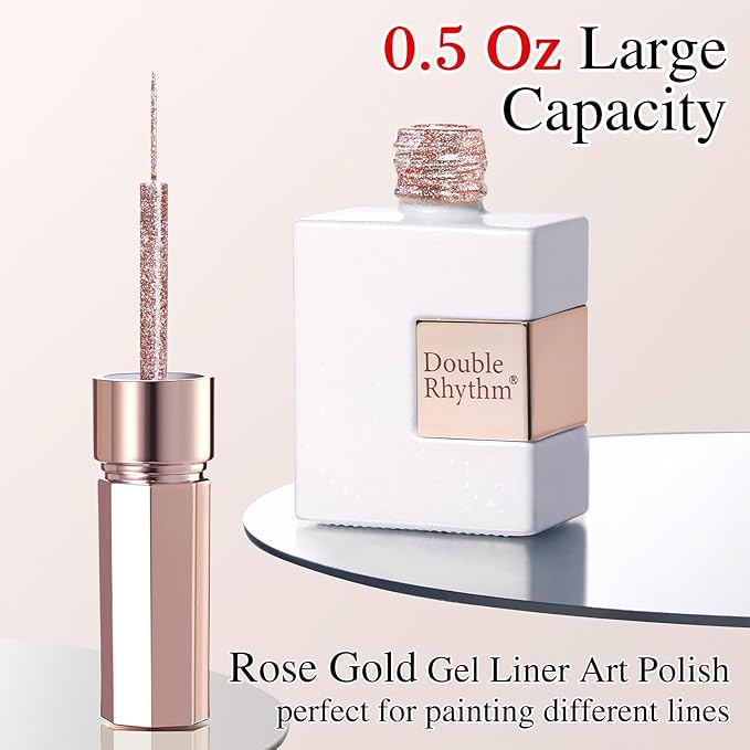 Double Rhythm 15 Ml Metallic Gel Liner Nail Art Gel Bronze Mirror Chrome Painted Drawing Stripper 3D Effect Gel Polish (Glitter Champagne Gold-L1003)