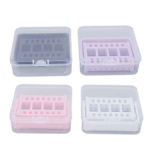 Joyzan Nail Drill Bit Holder Stand, Dust Proof Exhibition Display Storage Case Displayer Portable 16 Holes Manicure Tools Box Tech Art Supply Rack Container Grinding Head Organizer Home Salon 4PCS