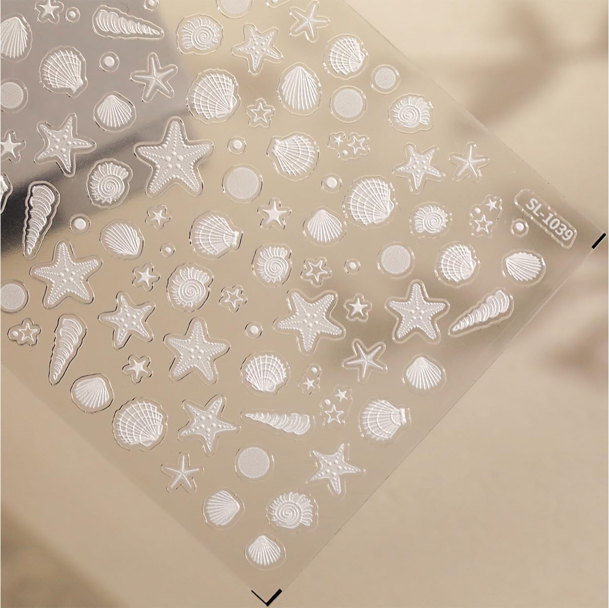 Summer Ocean Style 5D Embossed Dream Shell Starfish Jellyfish Beach Nail Stickers - DIY Nail Art Decorations for Summer Vacation A Set of 3 Sheets
