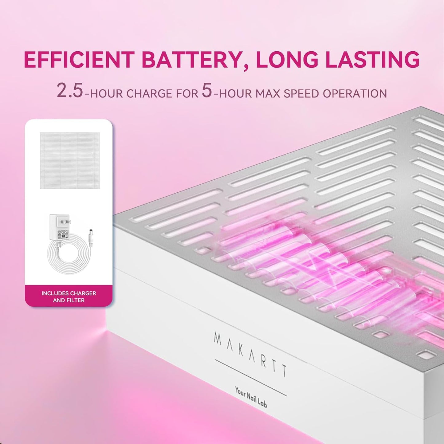 Makartt Rechargeable Nail Dust Collector - Machine Ultra Thin Nail Vacuum Dust Collector for Acrylic Nails Drills Portable SYMPHONEE Nail Dust Extractor with Reusable Filter White