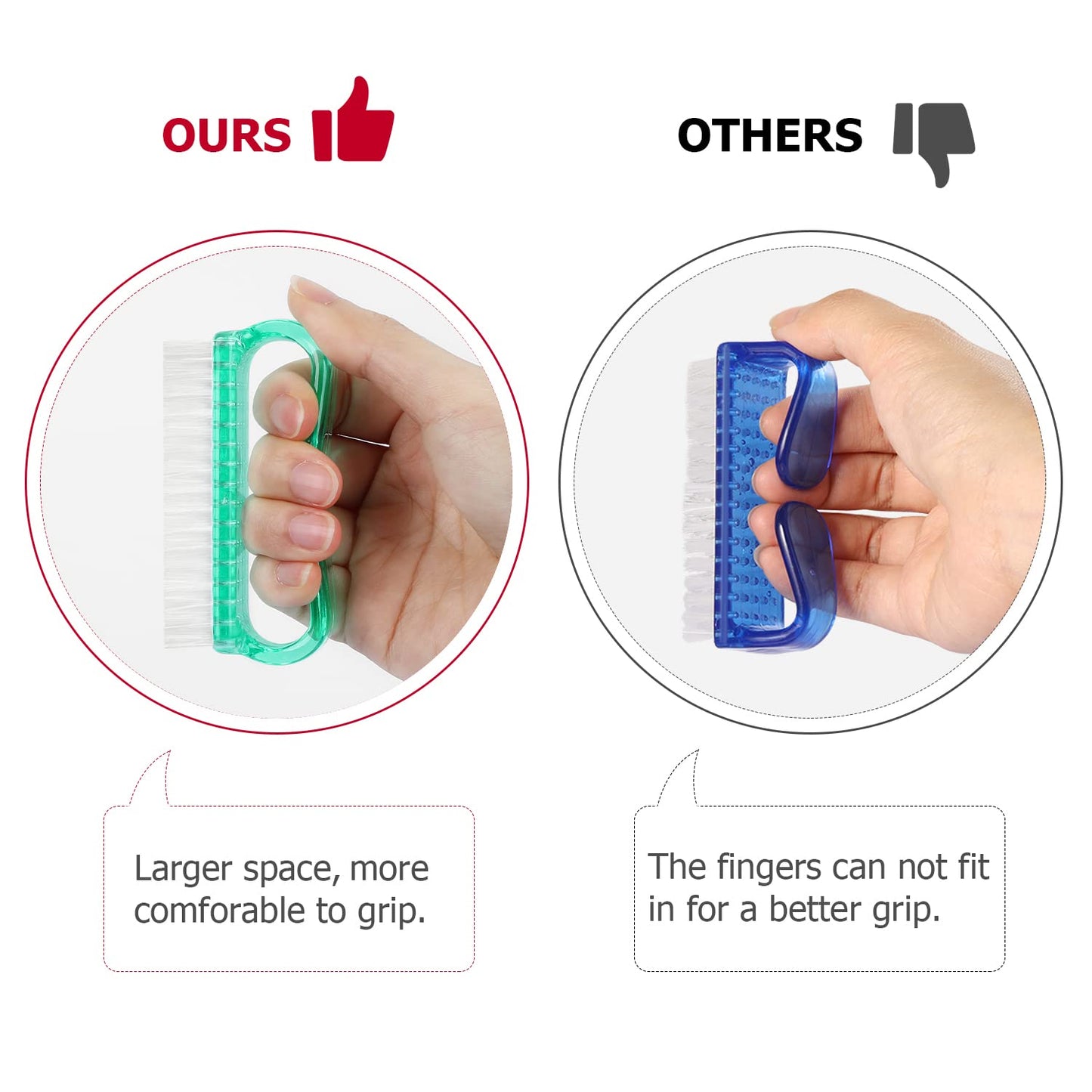 Handle Grip Nail Brush, Hand Fingernail Brush Cleaner Scrubbing Kit Pedicure for Toes and Nails Men Women (4 Pack)