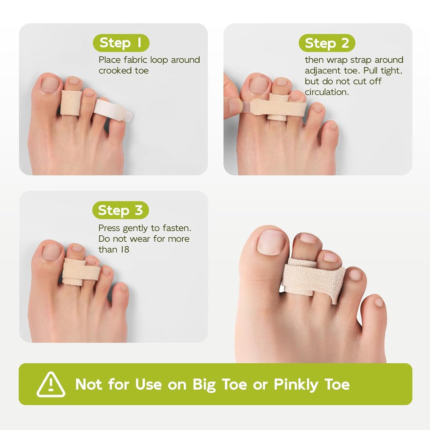 Bukihome Hammertoe Corrector - 10 Pack Toe Straighteners - Broken Toe Wraps - Realign Bent, Curled, Crooked, Claw, Hammer Toes - Toe Corrector Splints for Men and Women (5 Large + 5 Small, Beige)