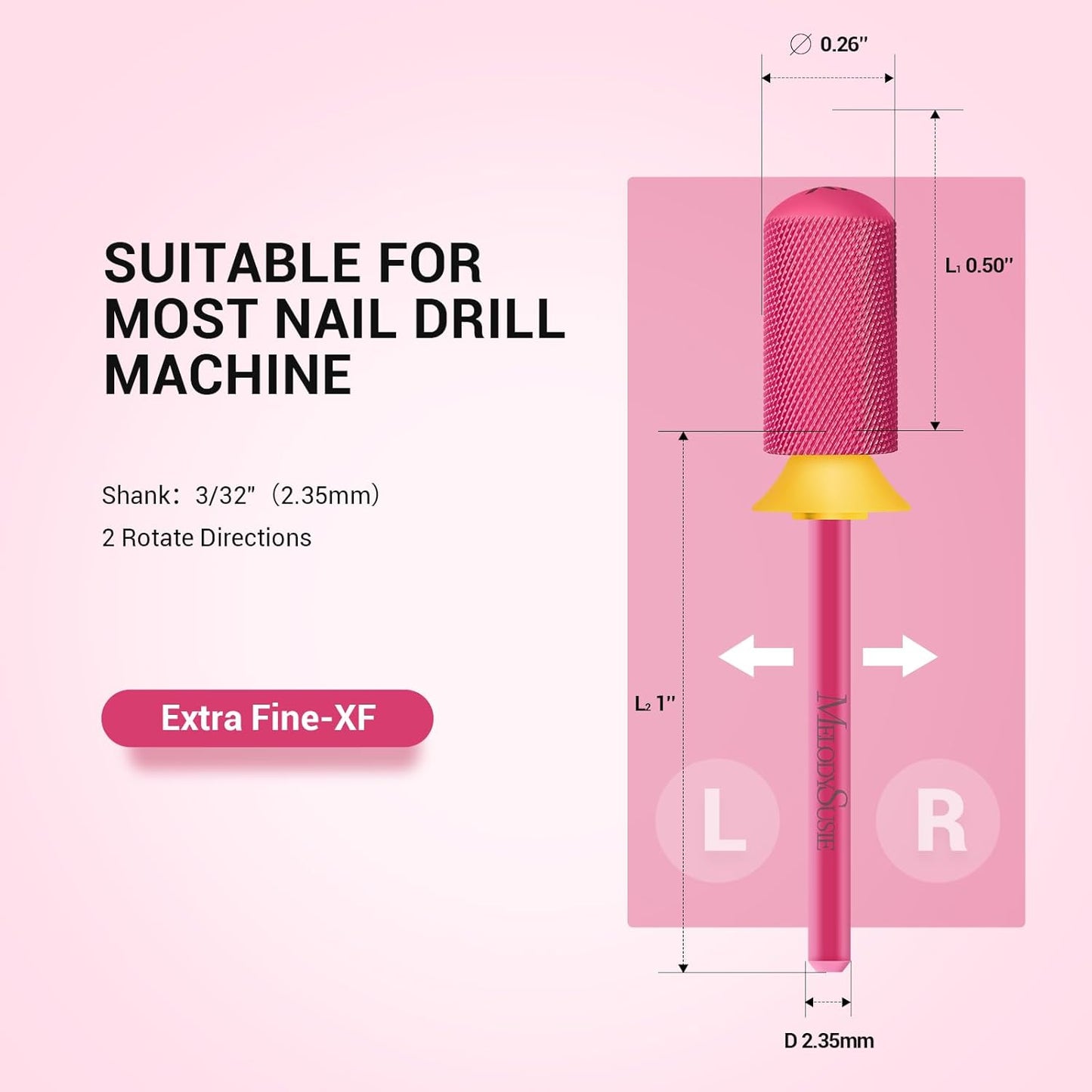 MelodySusie Safety Nail Drill Bits, 3/32'' Smooth Round Top Large Barrel Carbide Bits, Suitable for Manicure Pedicure Cuticle Gel Polishing, Beginners Bits, Pink Blossom, Series Bit-S, XF