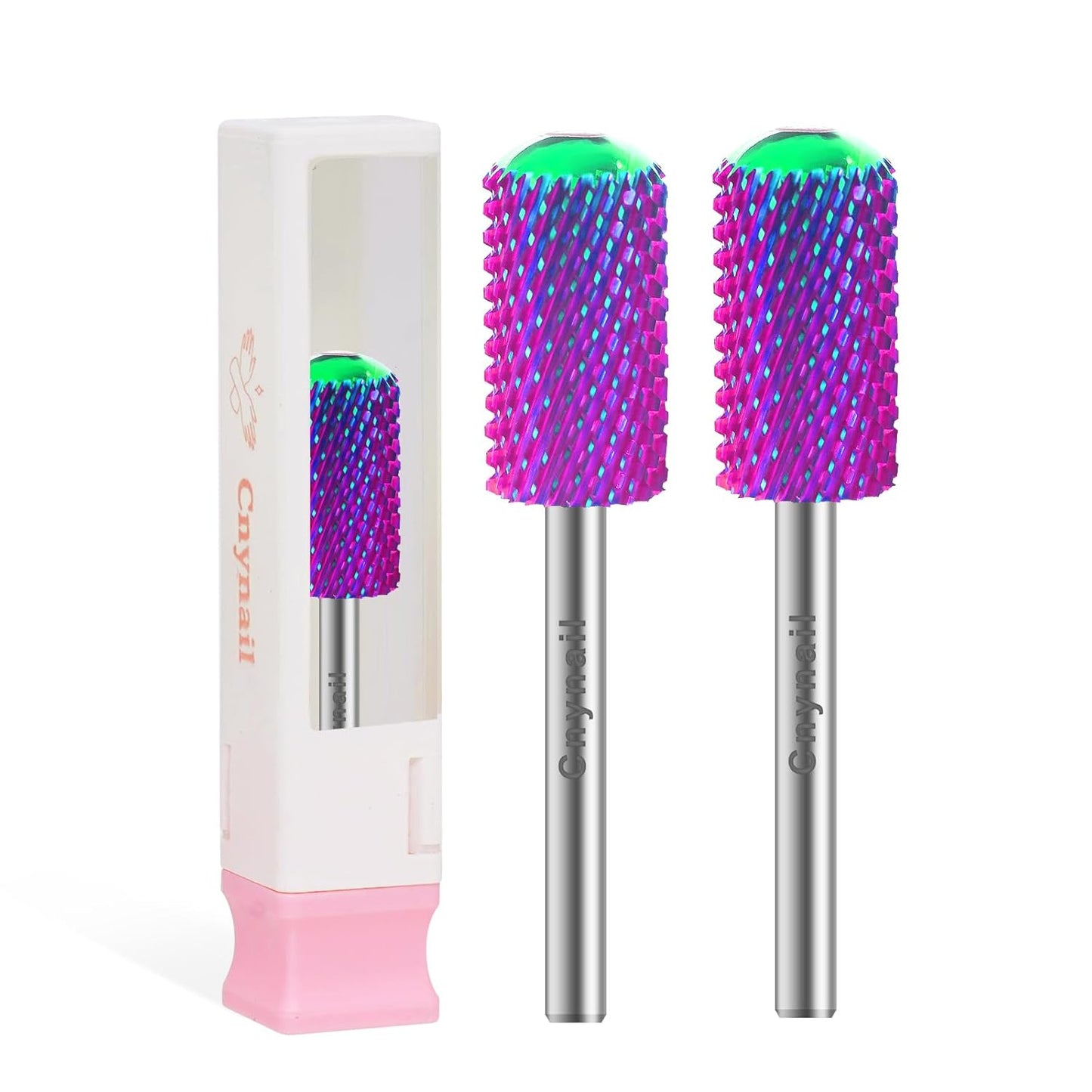 3/32" 2PCS Large Barrel Smooth Round Top Tungsten Carbide Nail Drill Bit Safety Bit for Gel & Acrylic Removal, 2-Way Rotating Efile Tip, Salon Electric File Accessory (C Grit, Purple)