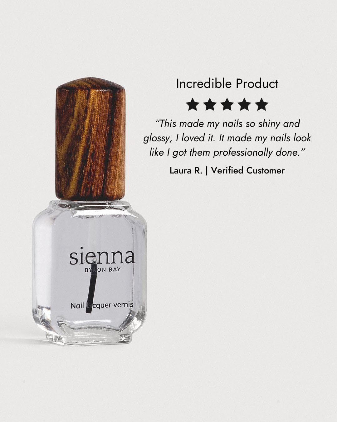 Sienna Byron Bay Glossy Top Coat, Vegan Natural Nail Polish, Long-Lasting, Chip-Resistant, 10ml – .34 fl oz.