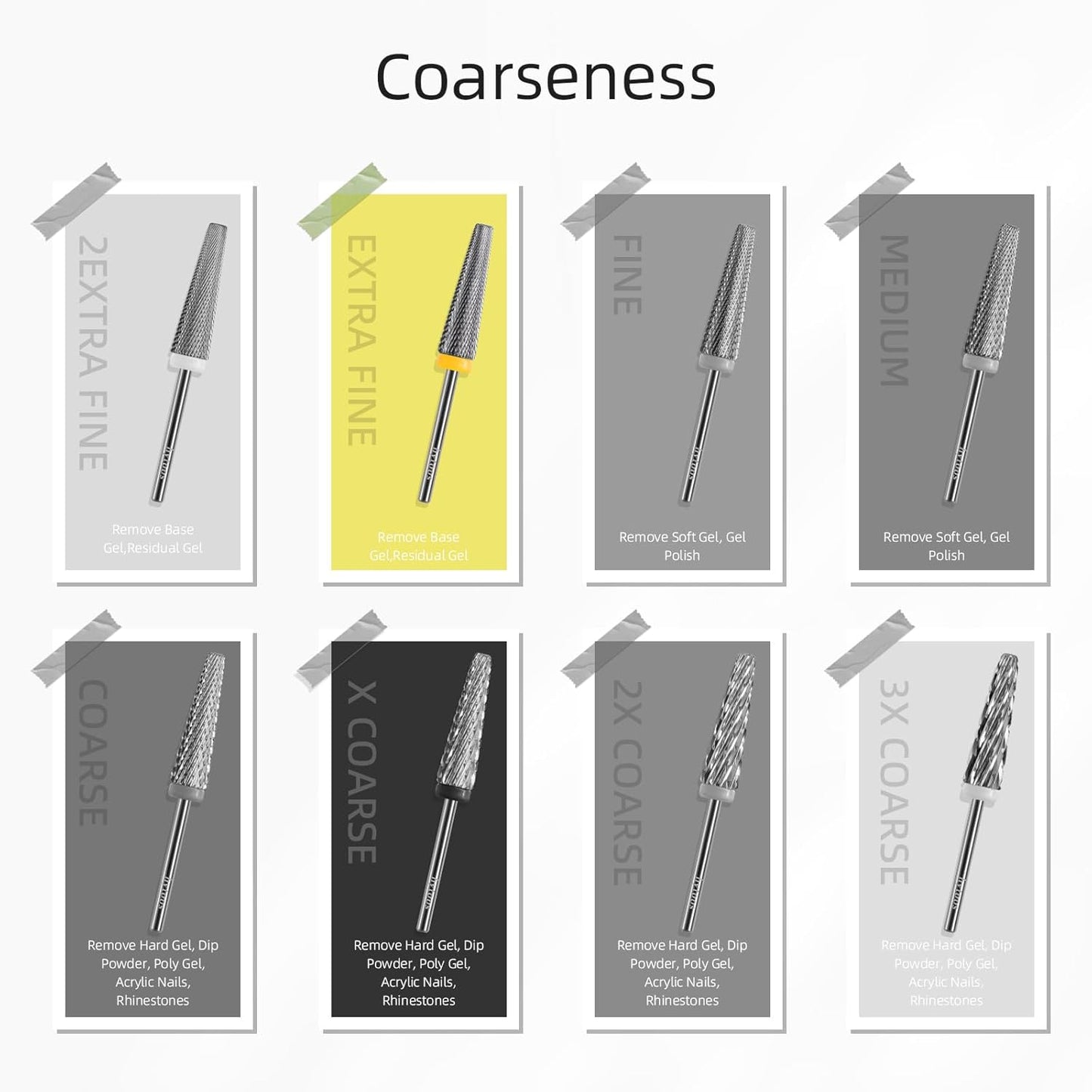 24mm Super Long 5 in 1 Nail Drill Bits, Cross Tapered Carbide Bit, 3/32" Two-way Rotate for Both Hand, Remove Acrylic Nails/Gel, Electric File Tool Drills Manicure Accessories (XF)