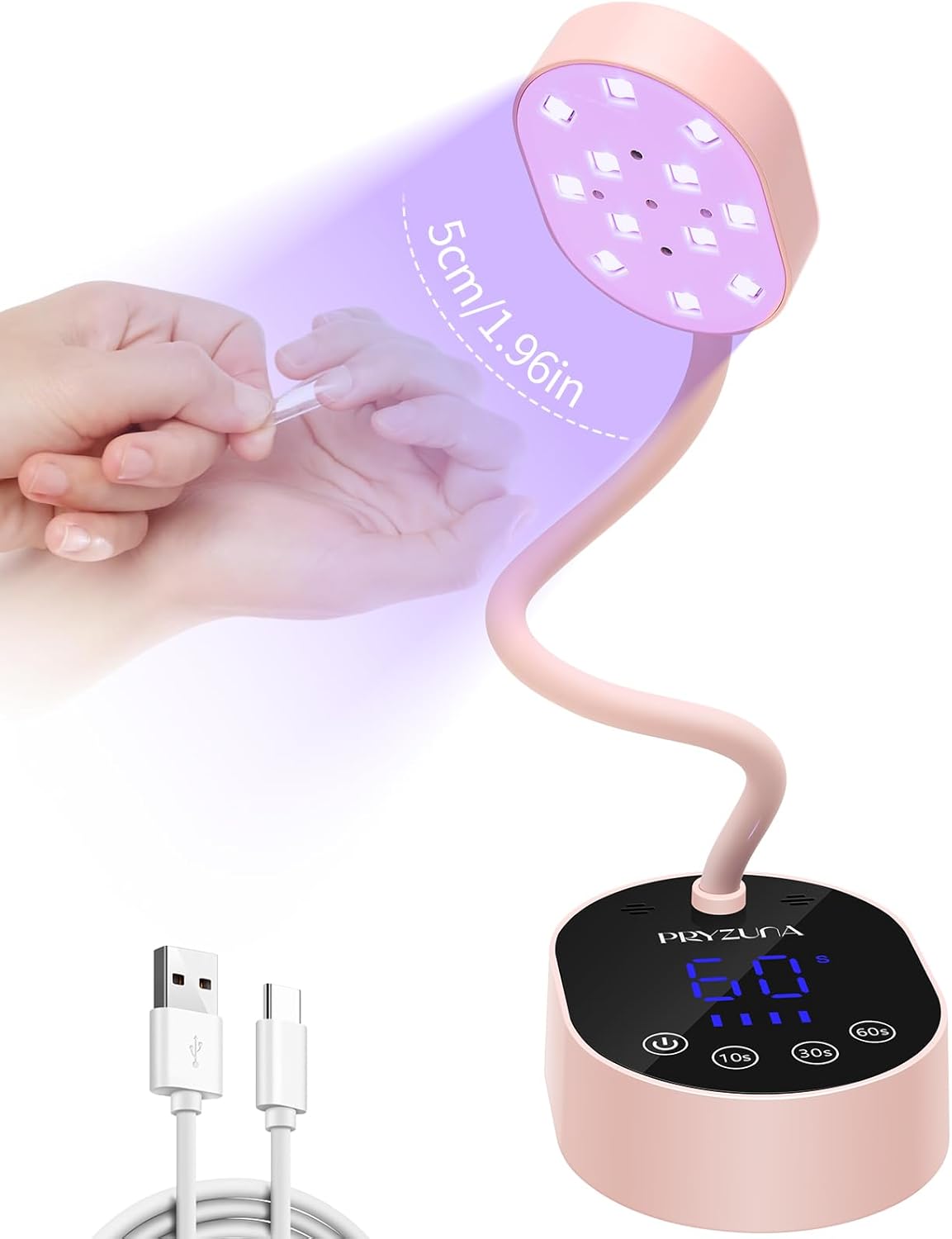 UV LED Nail Lamp, Cordless Gooseneck Mini Flash Cure UV Lamp for Gel X Nails, 36W Portable USB Rechargeable Nail Dryer with Auto Sensor, 4 Timers & LCD Display for DIY Home Manicure (Pink)