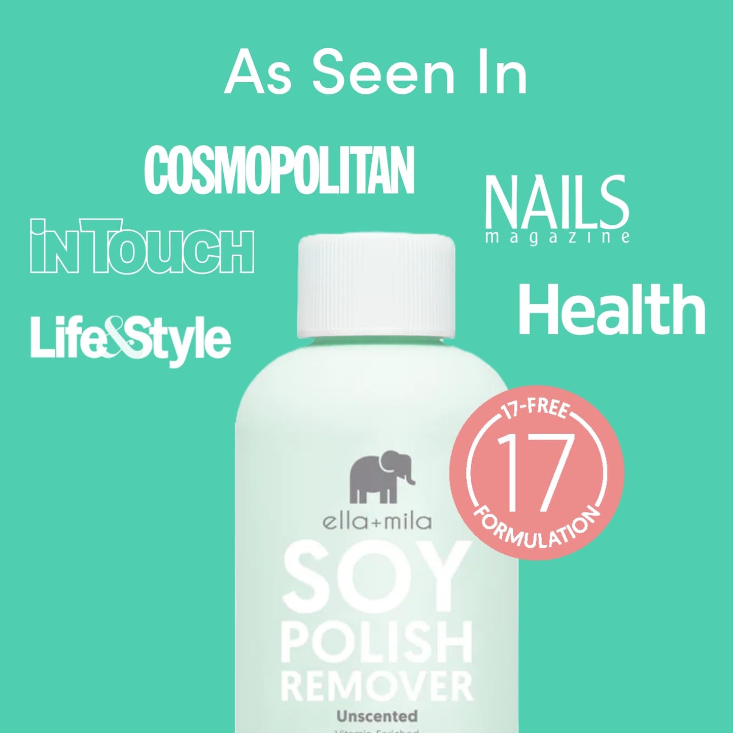 ella+mila Soy Nail Polish Remover – Unscented, Non-Acetone, Non-Toxic Fingernail Polish Remover for Natural Nails – Gentle, Vegan Formula Enriched with Vitamins A, C & E (4 fl oz)