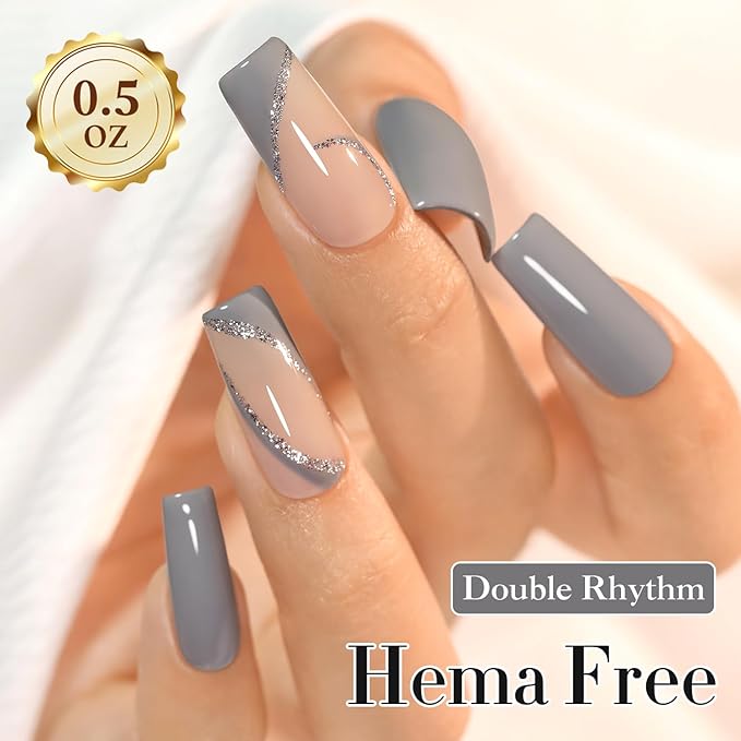 Double Rhythm 0.50 OZ Gel Polish Hema Free Same Color Same Bottle Golden Round Translucent Neutral Natural Milky 15 ML Jelly UV Polish Art DIY at Home (Gray-C1566)