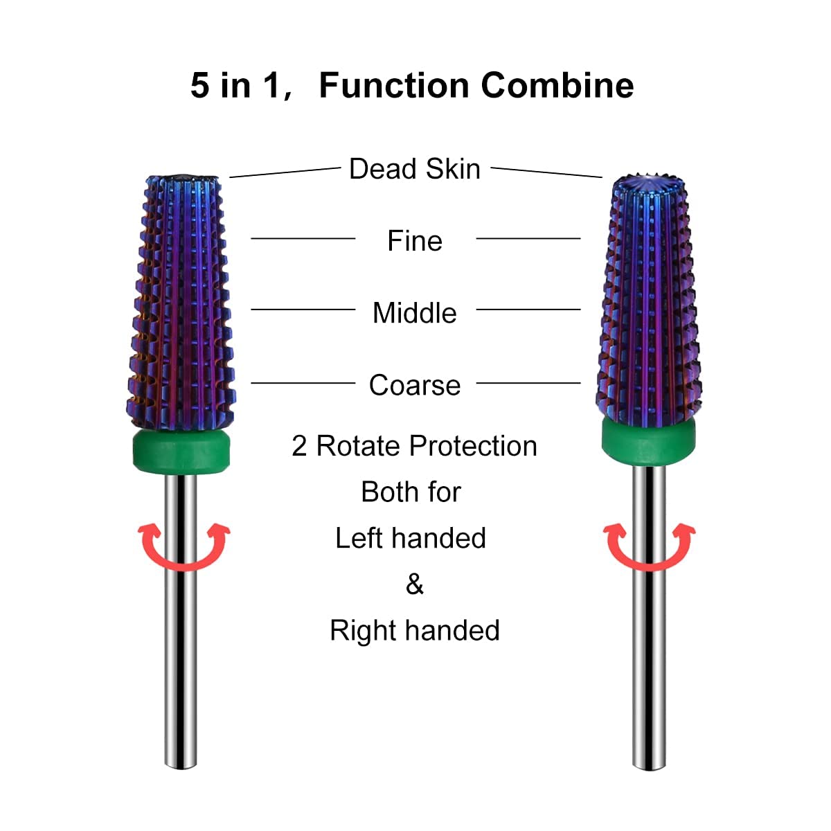 Lavinda 5 in 1 Coarse Grit Nail Drill Bit Heavy Duty Carbide Tungsten for Fast Acrylic Gel Removal Left Right Hand Use Pro Nail Tech Tool 3/32" (Coarse, Purple)