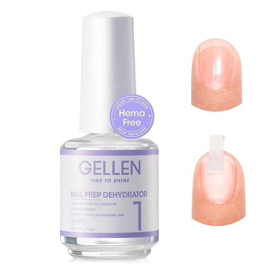 Gellen Nail Dehydrator for Acrylic and Gel Nail Polish Prevent Lifting, 15ml Acid-Free Nail Prep Dehydrator Base Varnish Manicure Bonder Liquid for UV Gel Supplies Set Home Salon Use