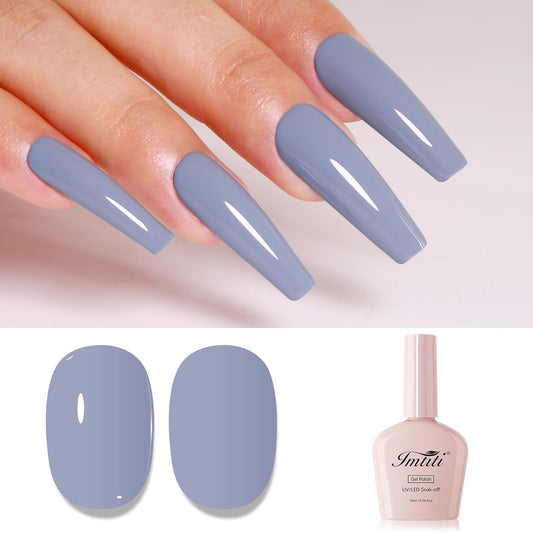 Imtiti Gray Gel Nail Polish, Gray Blue Gel Polish High Gloss Soak Off UV LED Autumn Winter Art Manicure Salon DIY Design 10ML