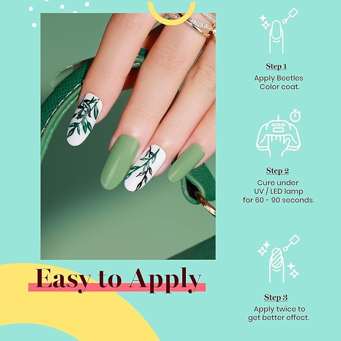 Beetles Green Gel Nail Polish, Fall Emerald Olive Sage Green Eucalyptus Gel Polish 15ml Soak Off U V LED Nail Lamp Nail Art Manicure Salon DIY Home for Women