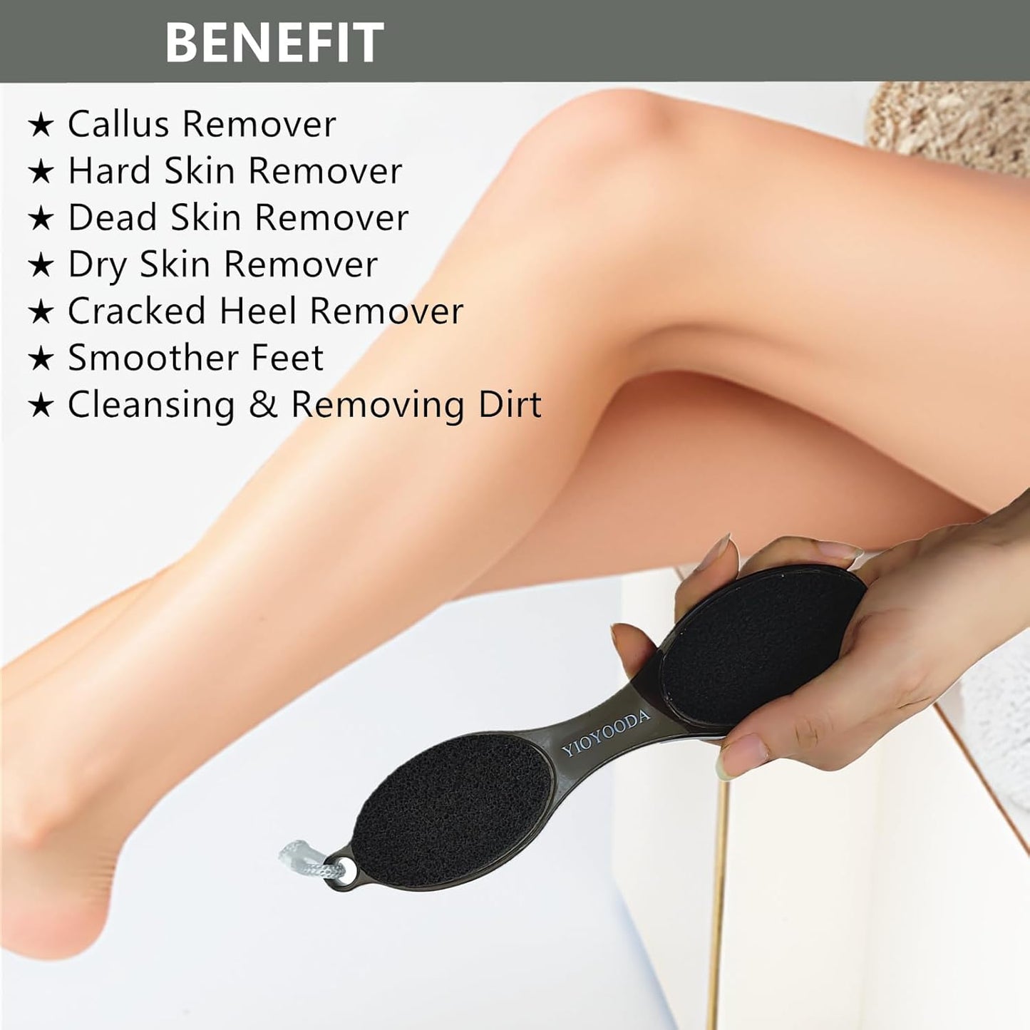 Foot File Callus Remover 4-in-1, Feet Scraper Pedicure Tools with Pumice Stone, Foot Scrubber Brush, Foot Rasp and Sand Paper, Double Sided Multi Purpose for Home Foot Care, Clear Black