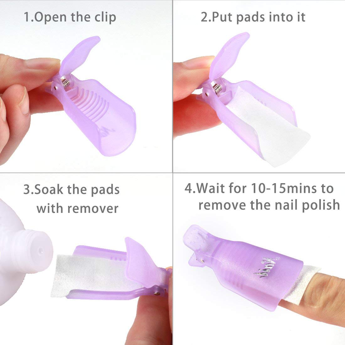 INFILILA Nail Polish Remover Clip Set 20pcs Nail Clip Caps Nail Soak Off Clips For Finger And Toe 1000pcs Lintfree Nail Polish Remover Wipes For UV Gel Acrylic Nail Polish Removal