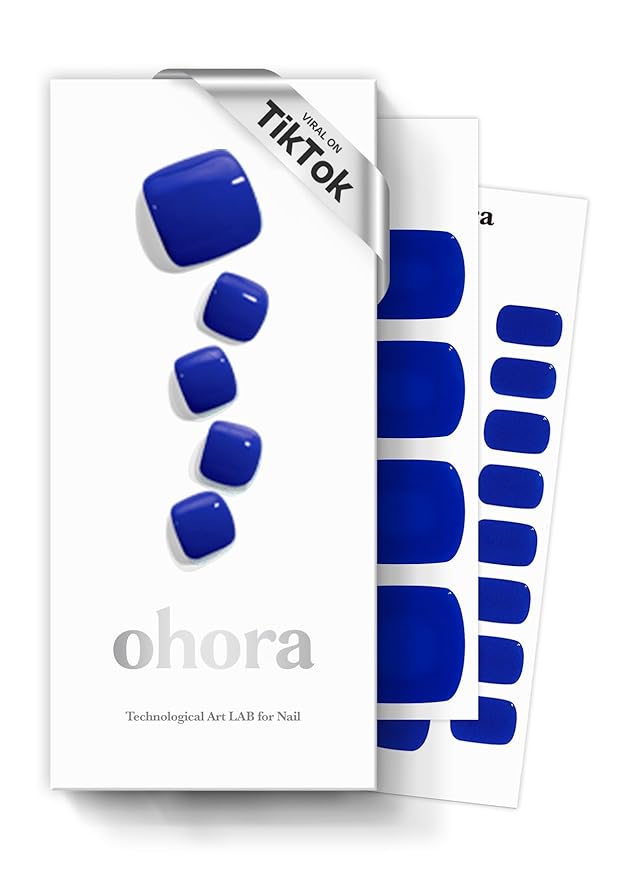 ohora Semi Cured Gel Pedi Strips (P Cobalt Blue) - Blue, Solid, Works with Any UV/LED Lamps, Salon-Quality, Long Lasting, Easy to Apply & Remove - Includes 2 Prep Pads, Nail File & Wooden Stick