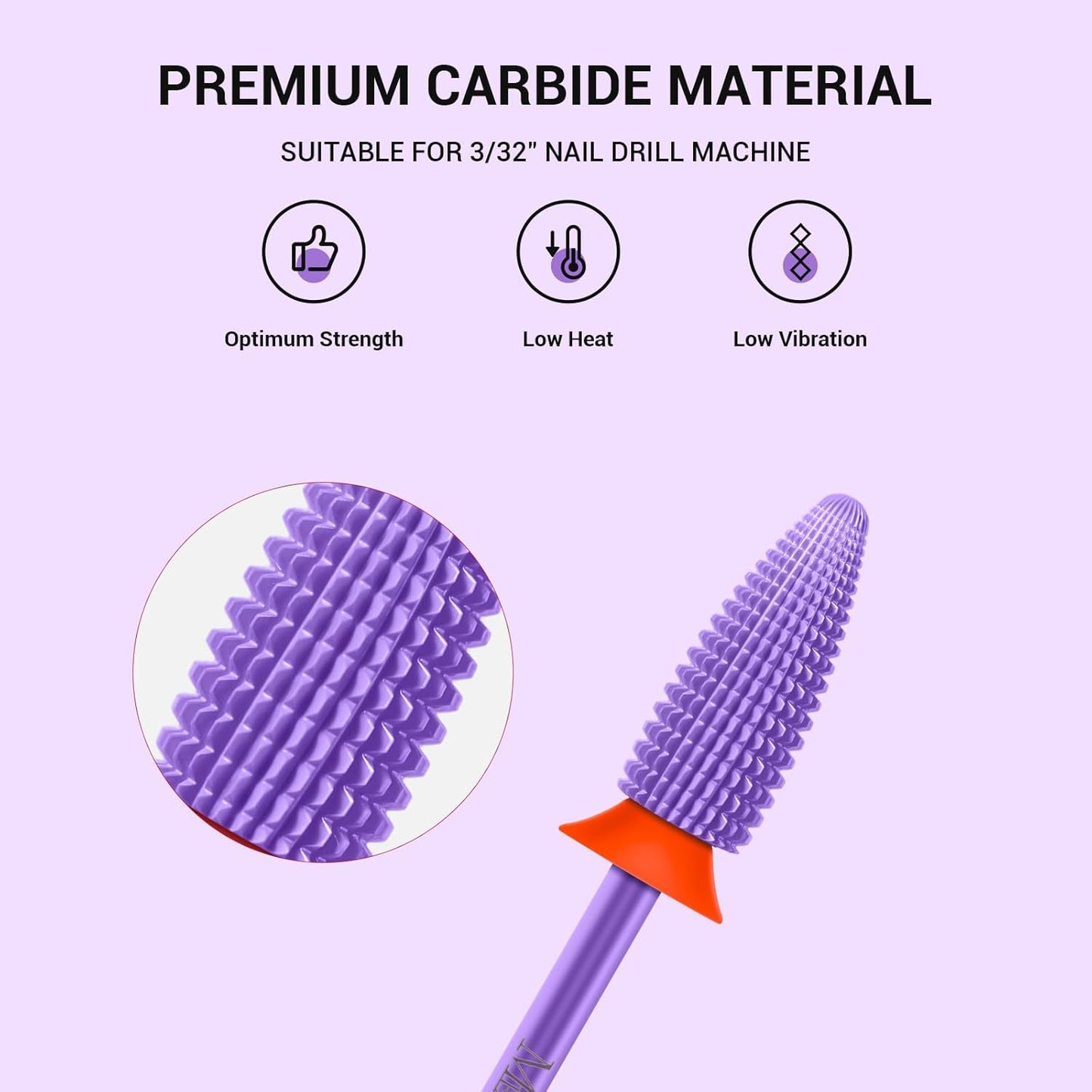 MelodySusie Typhoon Nail Drill Bits, 3/32'' Carbide Tungsten Multi-function Bits, Fast Remove Acrylic or Hard Gel for Manicure Pedicure Salon Professional or Beginner, Purple, Fine